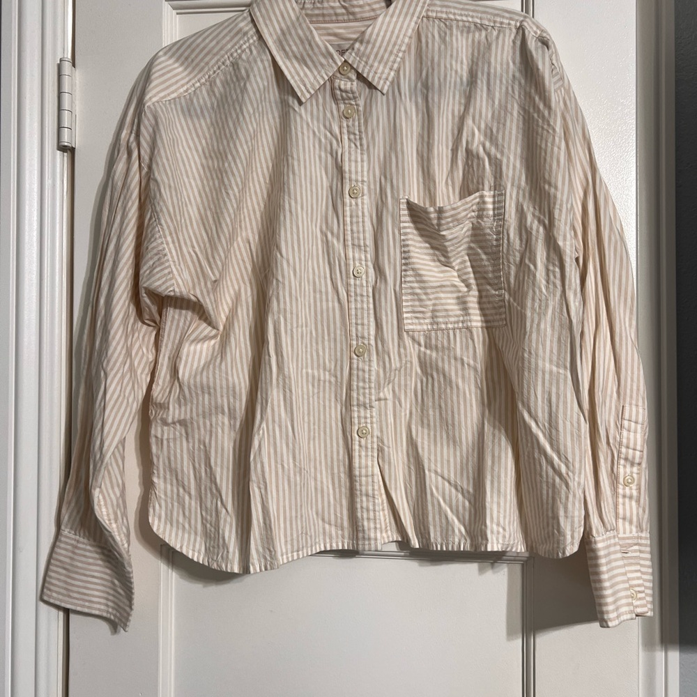 LOFT Beige Striped Collared Shirt